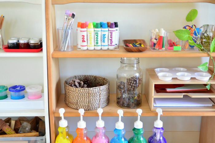 Montessori art shelves