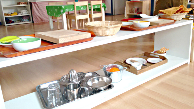Montessori classroom - beautiful trays are attractive and have everything at the ready