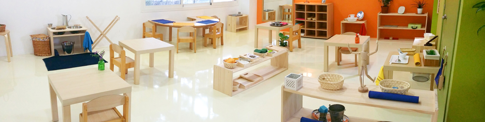 Montessori toddler classroom with practical life area
